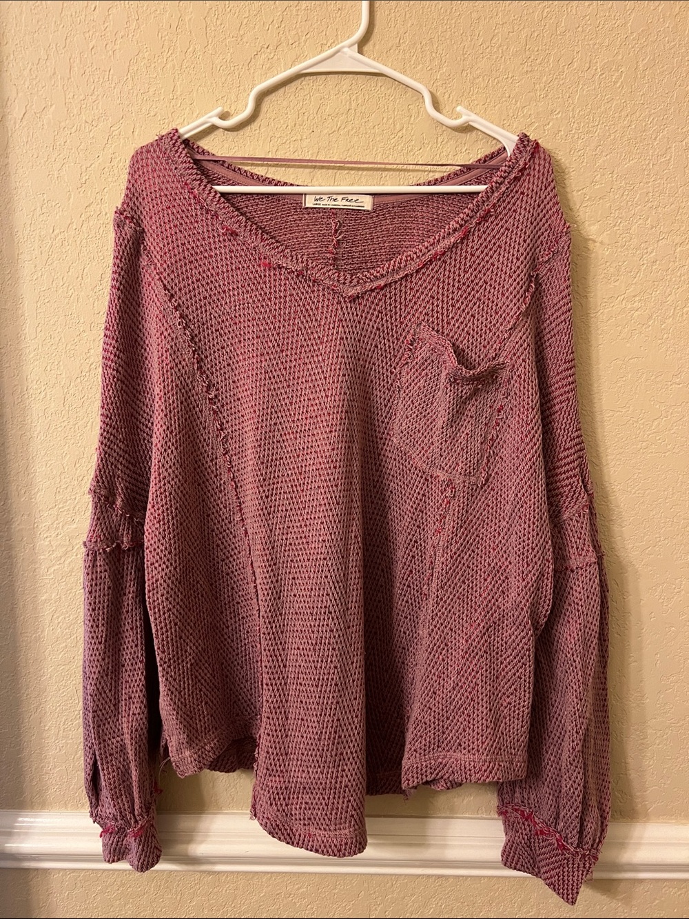 We The Free Dusty Mauve V-Neck Pocket Knit Sweater